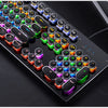 A close-up view of a retro punk mechanical keyboard with colorful keycaps and various function keys.