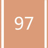 A close-up of a white number 97 centered on a solid terracotta background.
