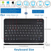 A black Bluetooth keyboard cover designed for tablets, showing various computer operating systems compatibility.