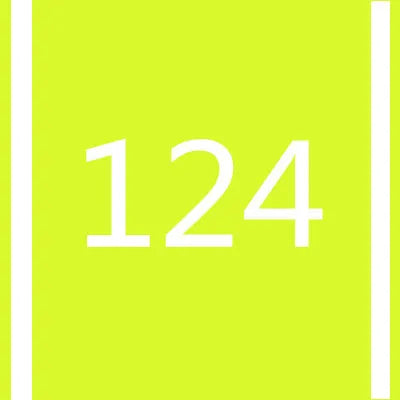 A bright lime green square with the number 124 in white font.