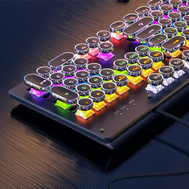 A close-up view of a Retro Punk Mechanical Keyboard with colorful illuminated switches and keycaps.