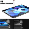 A close-up view of a diamond shatterproof screen protector being applied to an iPad Pro display.