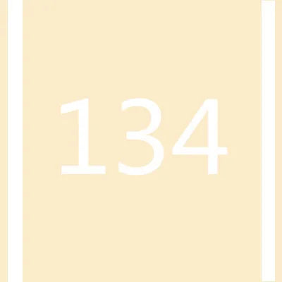 A pale yellow background with the number 134 written in white font.