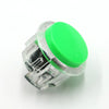 Clear plastic arcade push button game switch with a bright green top cap