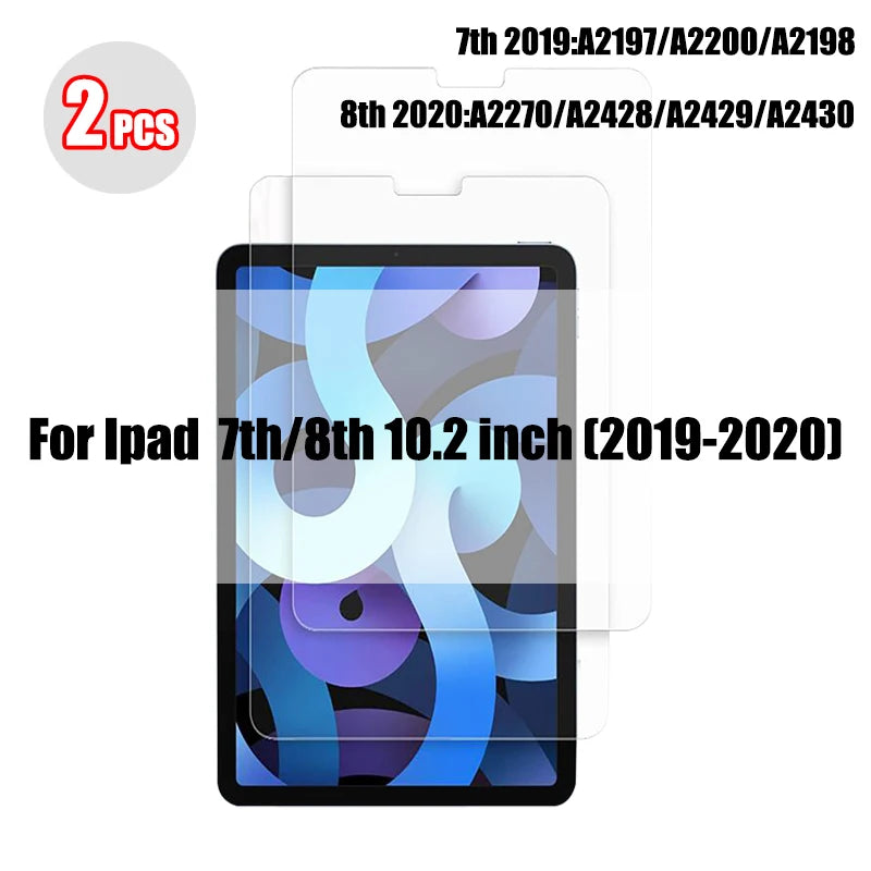 Two tempered glass screen protectors for iPad 7th/8th 10.2 inch models from 2019-2020