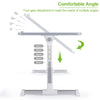 A portable adjustable laptop desk stand showing four-gear adjustment angles for versatile viewing.