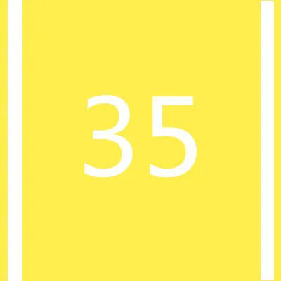 A yellow square with vertical white stripes and the number 35 in white.