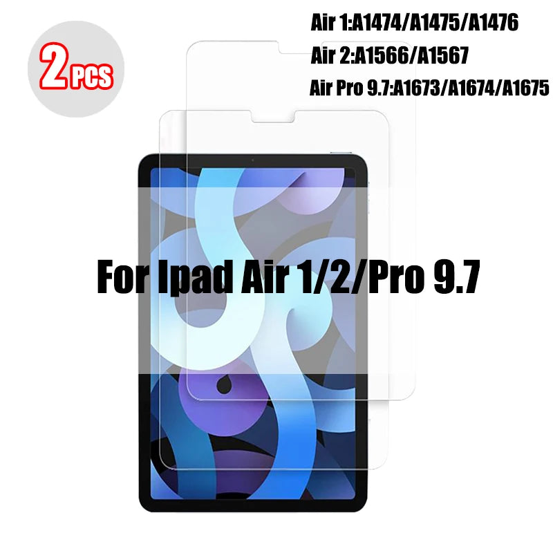 Tempered glass screen protectors for iPad Air 1, iPad Air 2, and iPad Pro 9.7