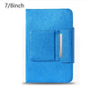 A bright blue Bluetooth keyboard cover for a tablet, featuring a protective case and a silver slide.