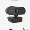 A black HD recording multi-scene webcam device shown with usage examples like live streaming and video conference.