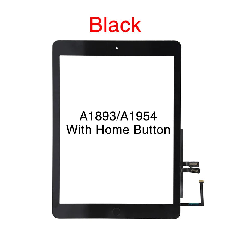 Black LCD touch screen digitizer for iPad 2018 with a home button.
