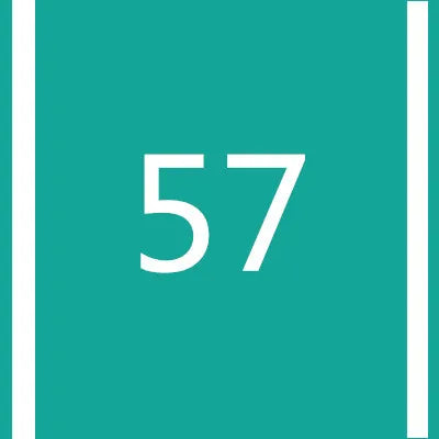 A teal square with a white number 57 centered on it.