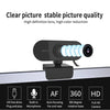 Black 1080P HD webcam with features including auto focusing microphone and 360 degree rotation base