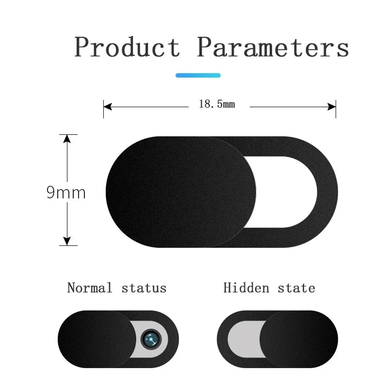 Diagram showing the parameters of a privacy sliding camera cover, illustrating normal and hidden states.
