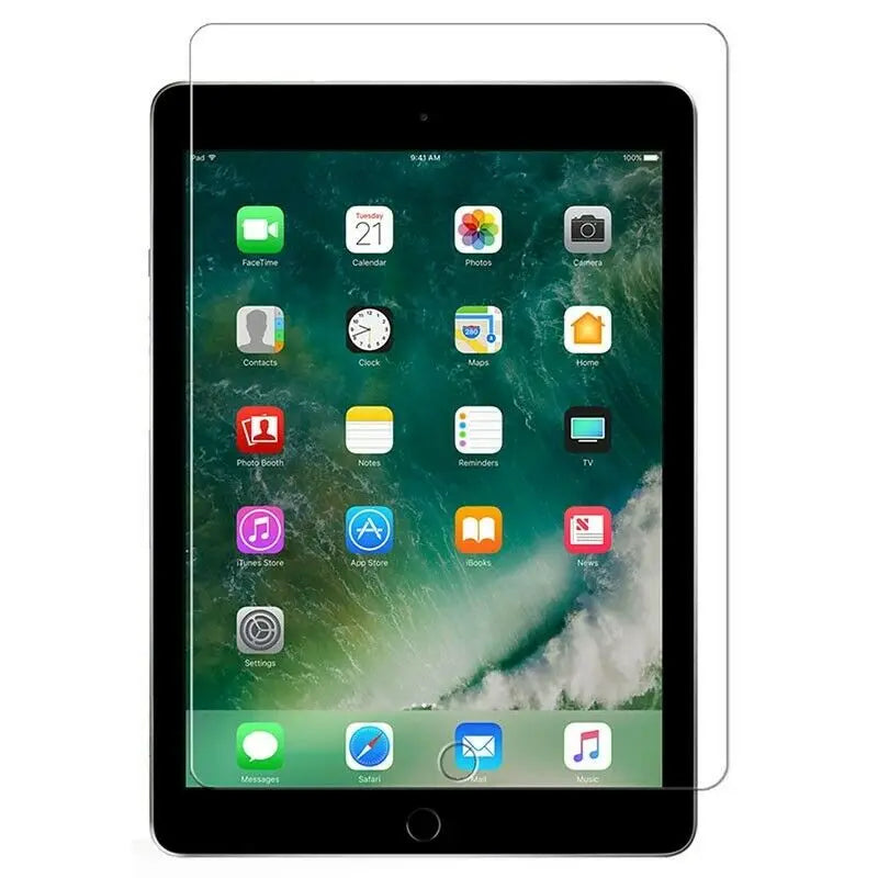 Nahaufnahme eines iPad-Bildschirms mit einer klaren gehärteten Schutzfolie.