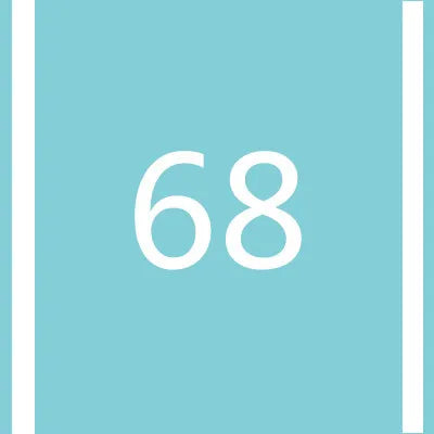 A teal square background with the number 68 in white.