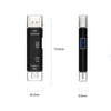 A black 5-in-1 OTG card reader with USB, Type-C, and Micro USB ports shown in a side view.