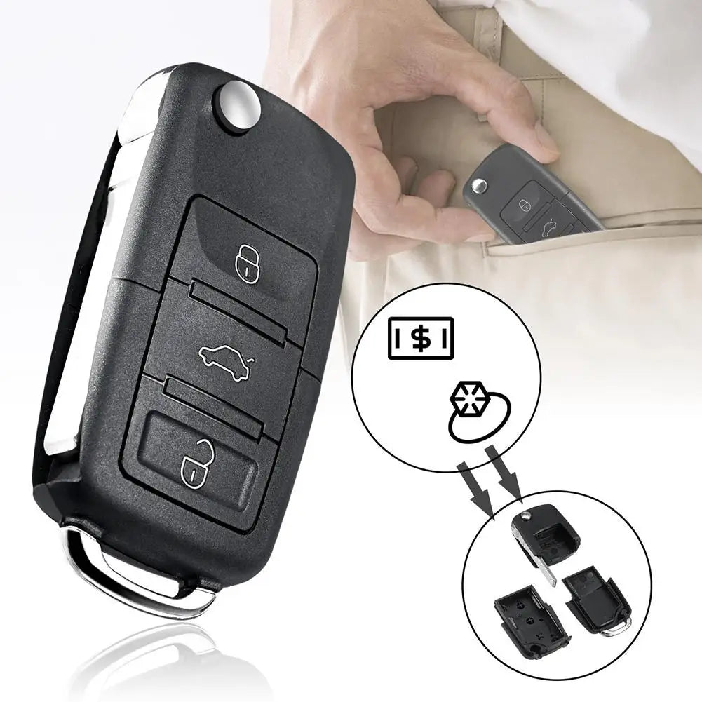 A black realistic fake car key hidden safe with a secret compartment and various keys.