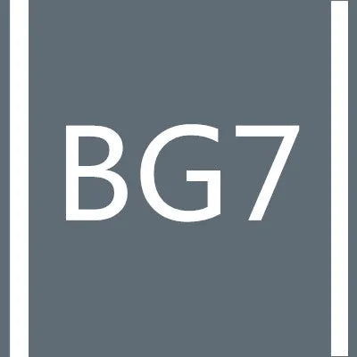 A gray square with white text BG7 on a dark gray vertical stripe background.