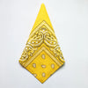 Yellow cotton bandana square scarf featuring a paisley print with white embroidery.