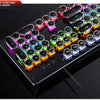 A close-up view of a black mixed light punk version mechanical keyboard with colorful keycaps and switches.