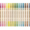 A row of 36 colored Twin Marker pens in various shades and finishes.