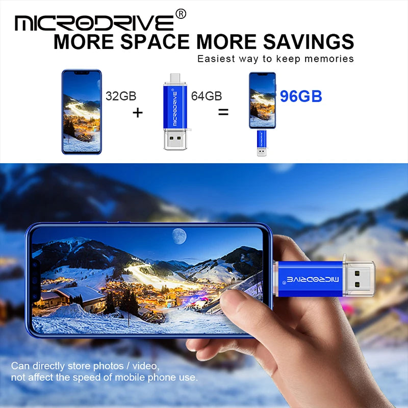 يد تمسك بمحول بطاقة microSD موصول بهاتف يعرض منظرًا ثلجيًا.