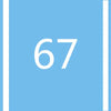 A light blue square with a white number 67 centered on it.