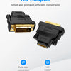 محول DVI إلى HDMI أسود بجانب تغليفه، يسلط الضوء على التحويل ثنائي الاتجاه وتوافق HD 1080P.