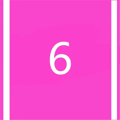 A pink square background with a large white number 6 centered on it.