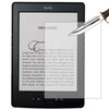 A black Kindle e-reader displaying a prologue text, with a silver tool pointing toward the screen.