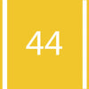 A yellow rectangular background with a white vertical stripe on the left and right edges, featuring the number 44 in the cent