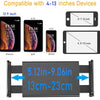 Adjustable tripod stand for tablets and mobile phones showing compatibility with various screen sizes.