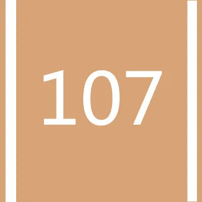A brown square background with a vertical white stripe and the number 107 in white font.