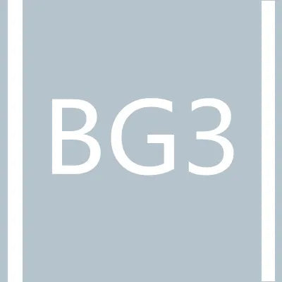 A light gray square background with white text BG3.