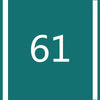 A teal square background with the white number 61 centered, framed by vertical borders.