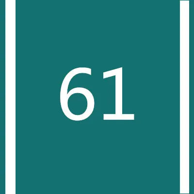 A teal square background with the white number 61 centered, framed by vertical borders.