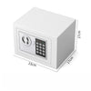 A white digital lock safe box with a keyhole and a keypad is shown from the top-down view.