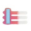 Pink adjustable finger splint with a blue insert for pain relief and support