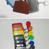A collection of colorful PU leather retractable ID card holders and badge cases with metal reels.