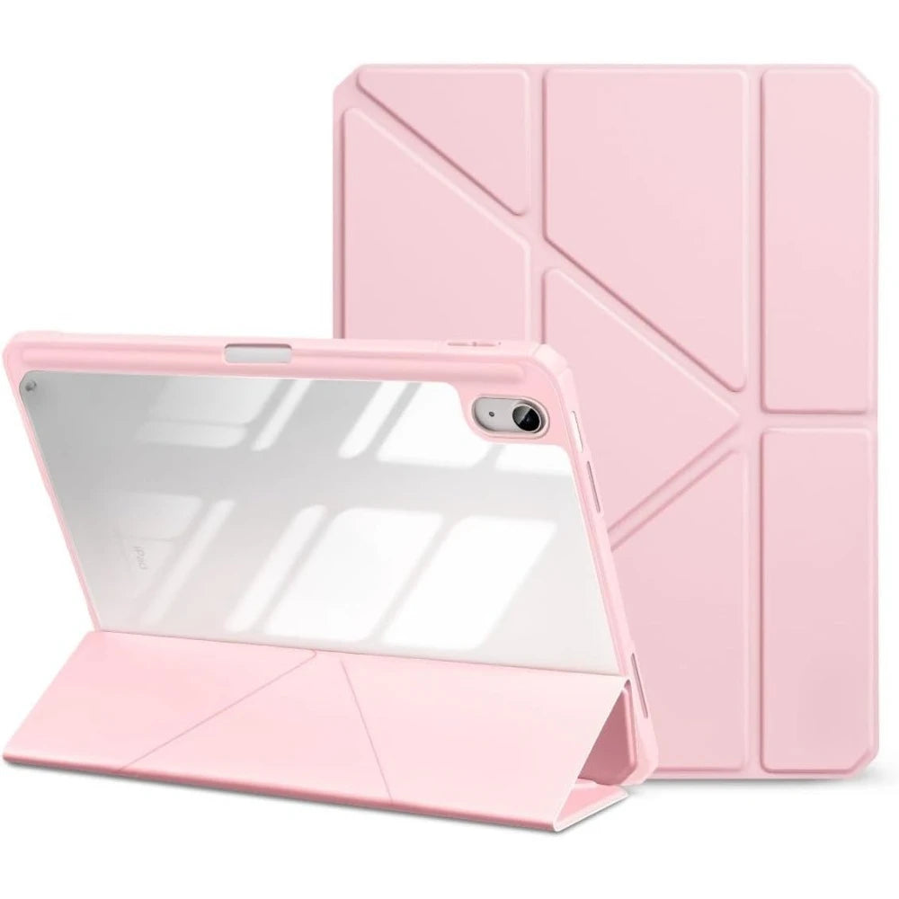 A pink universal protective case for an Apple iPad is shown alongside its matching pink protective cover.