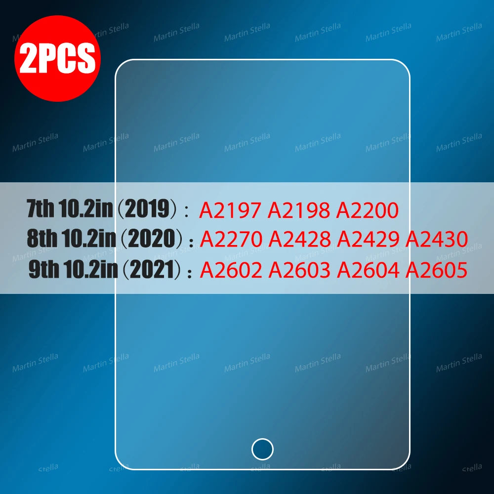 Graphique montrant diverses options de protecteurs d'écran en verre trempé haute définition pour iPad générations 7 à 10.