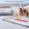 A hand traces a line on an iPad screen, demonstrating the precision of glass screen protectors for different lines.