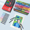 A set of 240 acrylic brush markers in various colors and shades displayed in a box and loose.