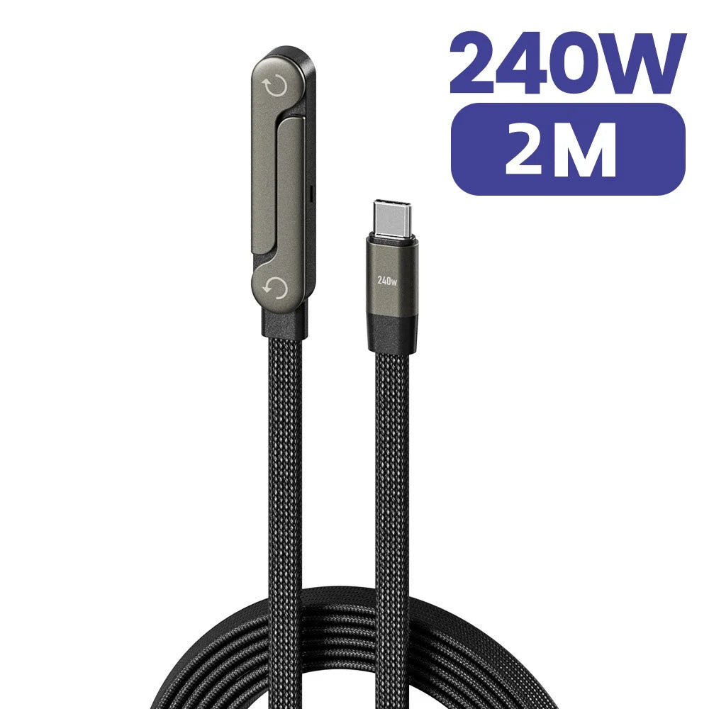 A black 240W 2M USB-C to USB-C fast charging data cable with a detachable connector.