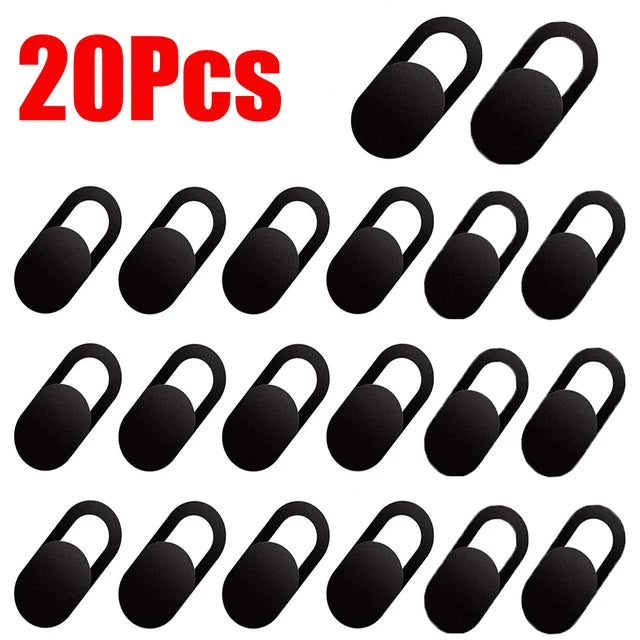 A set of 20 privacy webcam shutter sliders in black.