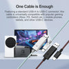 A durable nylon braided USB-A to USB-C charging cable is shown next to a Nintendo Switch and various electronic devices.