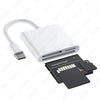 A white USB-C SD card reader with a flexible cable and an inserted CompactFlash card.