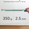 A thin, lightweight magnetic folio case for an iPad, shown next to weight and dimension measurements.