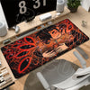 A gaming mouse pad featuring an illustration of Andy and Leyley with fiery orange and black designs.